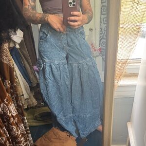 Free People Blue Denim Wide-Leg Pants